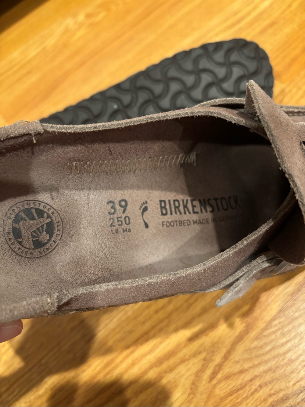 Birkenstock Suede Buckle Slip-On Clog in Taupe Brown - Picture 5 of 6